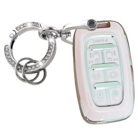WENHENI for Chrysler Key Fob Cover with Keychain Fit for Chrysler Pacifica 2017-2024 Touring Pinnacle Limited 7 Button Smart Key Shell (Silver-Pink)
