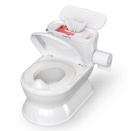 CheerTry 2-in-1 Toddler Potty Training Toilet - Larger Potty Chair & Detachable Training Seat for Boys & Girls Ages 1-3 with Flushing Sound, Wipes Storage, Toilet Paper Holder
