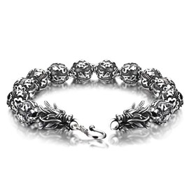 Vintage Men's Silver Jewelry Bracelet Personality 925 Sterling Silver Dragon Bracelet 11 MM 7 "8" 9 "10" Bead Chain Solid Thai Silver Bracelet Party Accessories Gift (9)