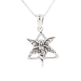 Jewelry Trends Sterling Silver Celtic Trinity Knot Fairy Pendant on 18 Inch Box Chain Necklace