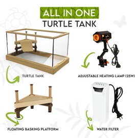Okkbi Turtle Aquarium Kit Series - New - Aquatic Turtle Tank with Filter and Light + Basking Platform, Perfect Starter Kit for Baby & Juvenile Turtles