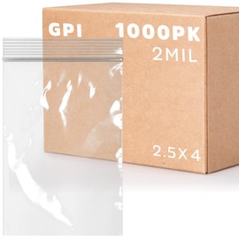 GPI - 2.5" X 4" CASE of 1000, 2 mil Thick - Clear Plastic RECLOSABLE Zip Bags - Bulk, Strong & Durable Poly Baggies with Resealable Zip Top Lock for Business Cards, Sewing Supplies, Beads, Seeds.