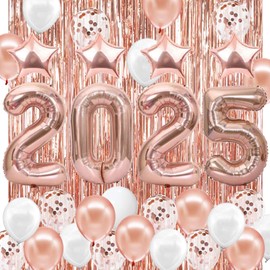 JOJO FLY Rose Gold Graduation Decorations 2025, Rose Gold 2025 Balloons, Foil Curtain, Party Supplies 2025, Graduation Balloons