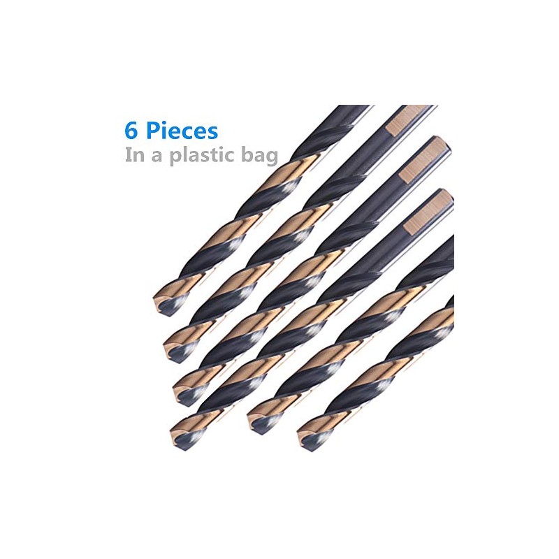 6PCS, 1/2", Black and Gold Twist Drill Bits