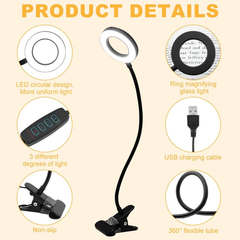 5X Magnifying Glass with Light, 3 Color Modes LED Desk