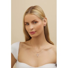 Barzel Barzel 18K Rose Gold Plated Created Opal Cross Necklace Pendant, 18 Inches with 2 Inches Extension (Rose Gold)