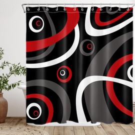 MYUSRE Cortina de ducha abstracta geométrica roja para decoración de baño, cortina de ducha moderna a rayas gris negro y blanco con ganchos, juego de ducha minimalista y estética, 72 pulgadas de ancho