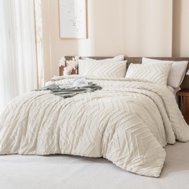 Andency Oversized Super King Comforter Set 120x120 Beige, Extra Large King Size Comforter Oversize Boho Cream Soft Warm Neutral Bedding Comforter Sets, 3 Pieces Aesthetic Chevron Textured Bedding Set