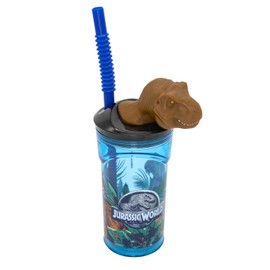 p:os p:os Jurassic World Drinking Cup for Children with Integrated Straw, Lid and 3D Figure, Drinking Vessel with Approx. 360 ml Capacity, Ideal for Cold Drinks