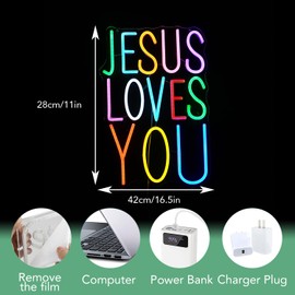 JLEWUINH Jesus Loves You Neon sign Colorful Led Letters Sign Neon Light for Wall Decor Dimmable Jesus Light Up Sign for Home Christ Church Wedding Birthday Party Decor(USB Power)