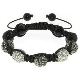 Gem Stone King White and Black Hip Hop Pave Crystal Ball Adjustable Bracelet for Women