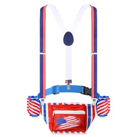 Patriotic Fanny Packs 4th of July Beverage Beer Belt Set USA Fanny Pack Bag with Suspenders Drink Holder for National Day(Simple)