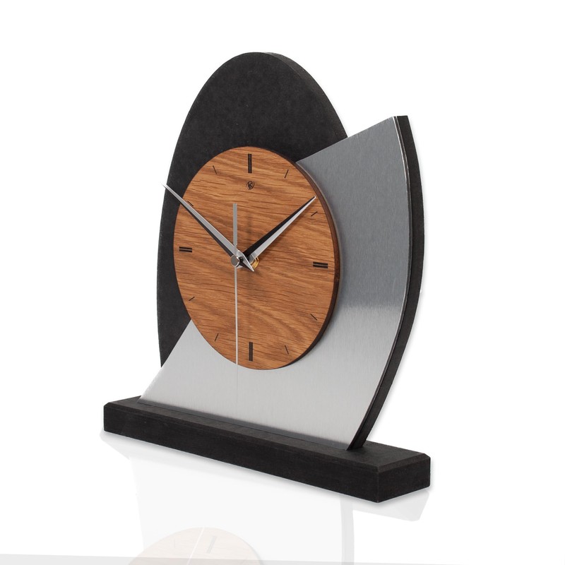 Kreative Feder Silver Dome Designer Wooden Desk Clock in Modern