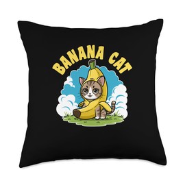 Cute Banana Cat Happy Bananacat Meme Kitty Cat Lovers Meme Throw Pillow