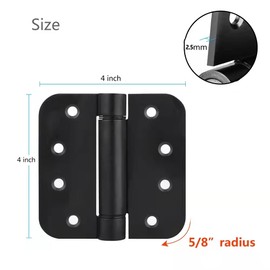 Hommyzone Adjustable Spring Door Hinge 4”X 4”, Stainless Steel Self-Closing Hinges 4 Inch with 5/8” Radius Corner-Pack of 3 (Matte Black)