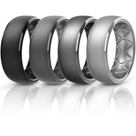 Egnaro Silicone Rings for Him, 1/4/6 Multipack Mens Wedding Bands with Breathable Design, Rubber Rings Men - 8.5mm Wide 2.5mm Thick