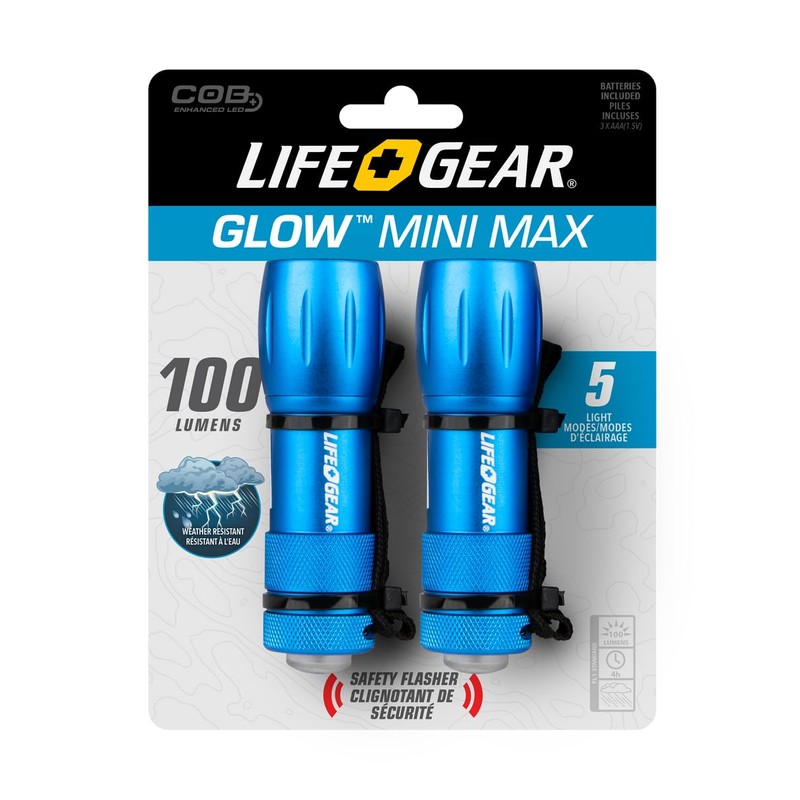 LifeGear 41-3832 Mini Max 100 Lumen Flashlight - 2 Pack