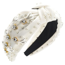 scicent Hair Accessories for Girls Rhinestone Pearl Jeweled Embellished Head Band Fashion Top Knot Non-Slip Hairbands Wide Wedding Hair Bands - 26320