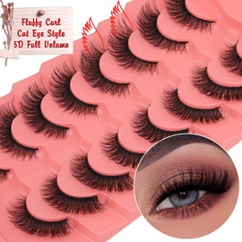 False Eyelashes Natural Mink Lashes 15mm Wispy Curly Eyelashes 5D Fluttery Volume Cat Eye Fake Lashes Pack 8 Pairs by Yawamica