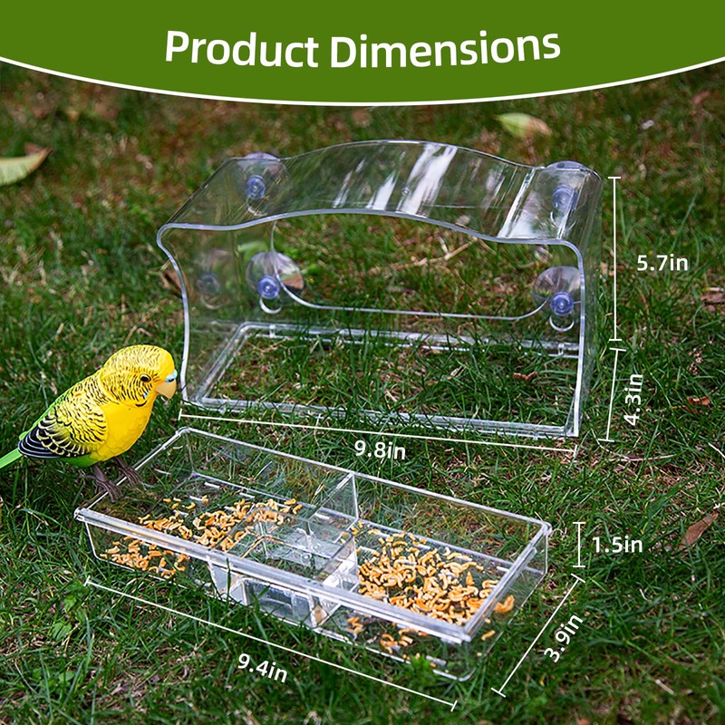 Window Bird Feeder with Strong Suction Cups - Clear Acrylic