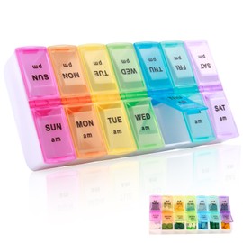 BushHaven Pill Organiser Box - Weekly 7-Day AM/PM Pill Case with 14 Removable Compartments for Vitamins, Fish Oil, Supplements & Medication | Portable Travel Pill Organiser Box
