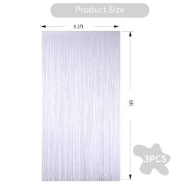 3Pcs White Metallic Tinsel Foil Fringe Curtains,3.28ft x 6.56ft White Photo Booth Backdrop Streamer,Photo Booth Props,for Party Door Wall Curtains Bachelorette Birthday, Christmas,Decorations