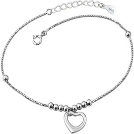 JINJIASC Ankle Bracelets For Women 925 Sterling Silver Indian Heart Love Beaded Anklets for women (love)