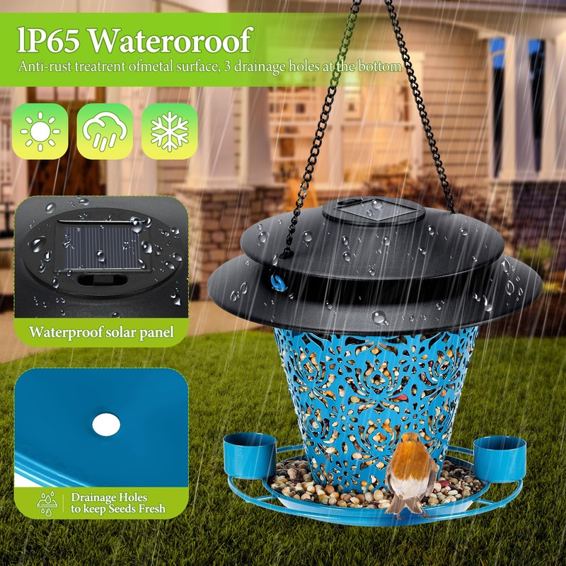 Solar Bird Feeders for Outside Hanging Metal Wild Bird Feeder
