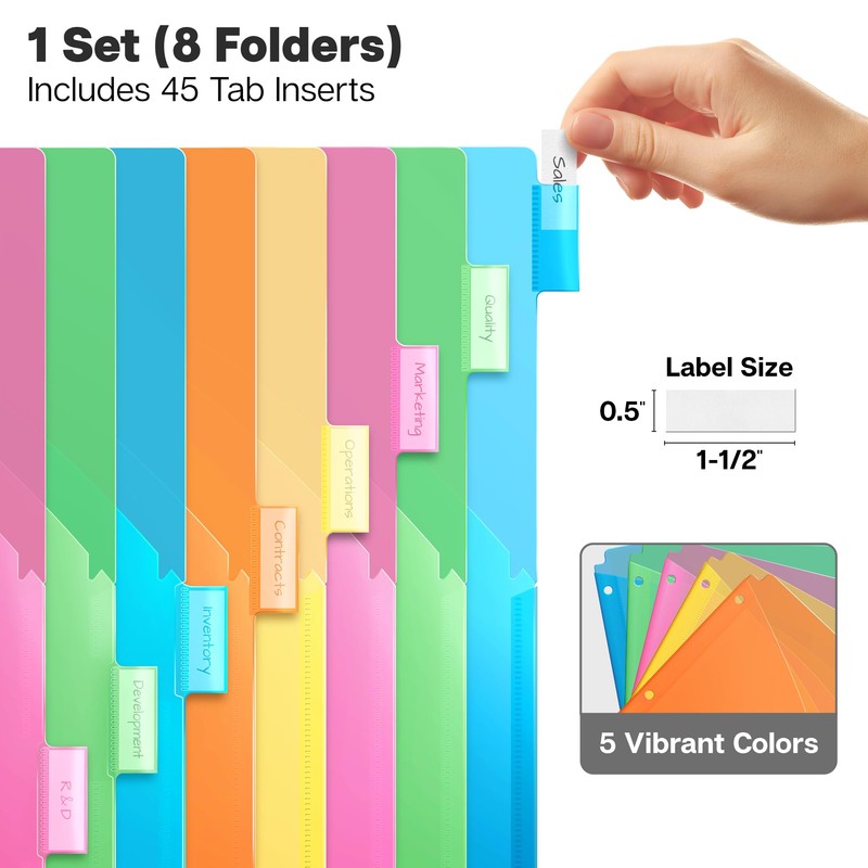 Dunwell 8-Tab Binder Dividers with Slash Pocket, Plastic 1 Pocket