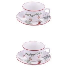Villa d'Este Home Tivoli 1996 Set 2 tazze con piattino 380 ml in porcellana, decoro natalizio, Rametto