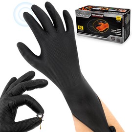 NITROSHIELD 9mil Heavy Duty Disposable Nitrile Gloves, Black Large 80Pcs -Chemical Resistant, Latex & Powder Free Rubber Gloves Diamond Texture for Automotive, Mechanics, Cooking,BBQ, Industrial Use