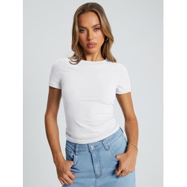 Trendy Queen Womens Basic T Shirts Summer Tops 2025 Crop Short Sleeve Slim Fit Tee Cute Gym Workout Clothes White L