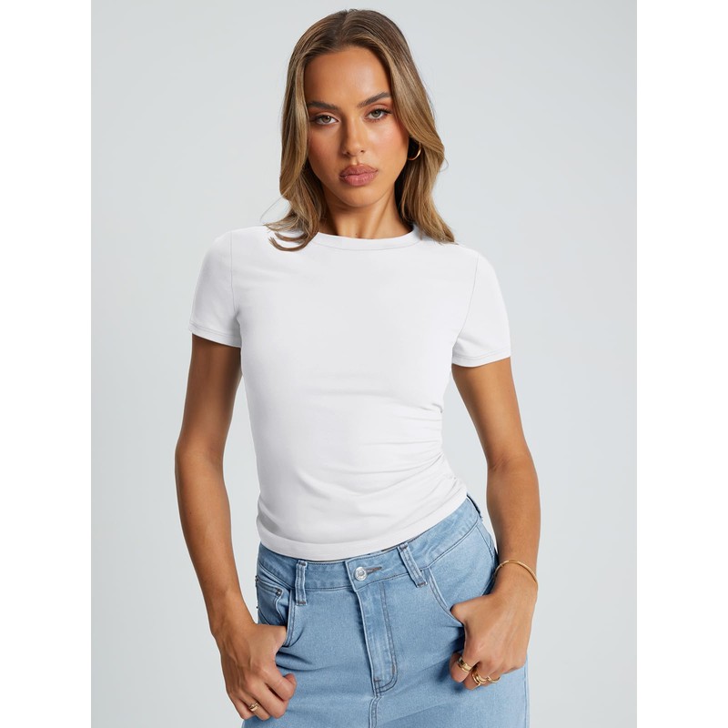 Trendy Queen Womens Basic T Shirts Summer Tops 2025 Crop