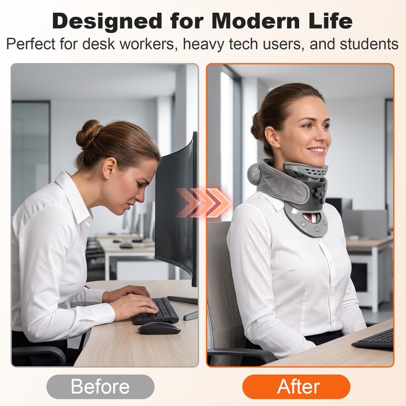 Cervical Traction Device - Adjustable Neck Stretching with Heating Pad