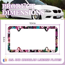 LIN KANG 2Pcs Red Pink Hibiscus License Plate Frames Colorful Tropical Floral License Plate Holder Universal Aluminum Metal Rust-Proof Waterproof Car Decorative Tag Frames for Standard US 12x6 Inch