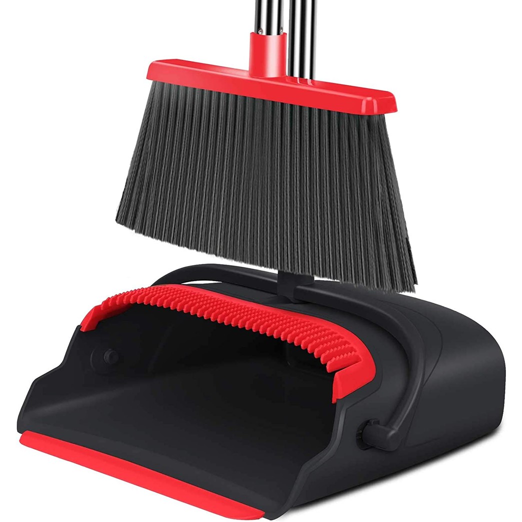 Broom and Dustpan set Large Size Dust pan and Stiff with 55.9 inch Long Handle, Stainless Steel Extra Long Handle Broom Is Easy To Clean And Assemble, Durable And Foldable For Home,, Office, Lobby Use