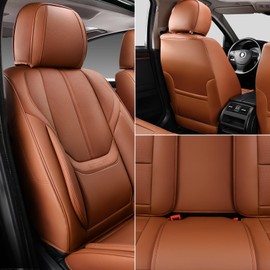 KIDYACWST Auto Car Seat Covers Accessories Full Set Leather Cushion Protector Breathable Waterproof Seat Cover for Cars Universal Fit (Brown, FullSet Without Headrest)