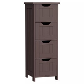 SEGAWE Freestanding Small Bathroom Cabinet 4 Drawer Wooden Side Storage Organizer Brown