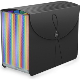 Vanulee 25 Pockets File Organiser Box File Folder,Document Organiser Concertina File Expanding Filing Folders for A4 Paperwork,Paper Bills Receipt Organiser,Coloured