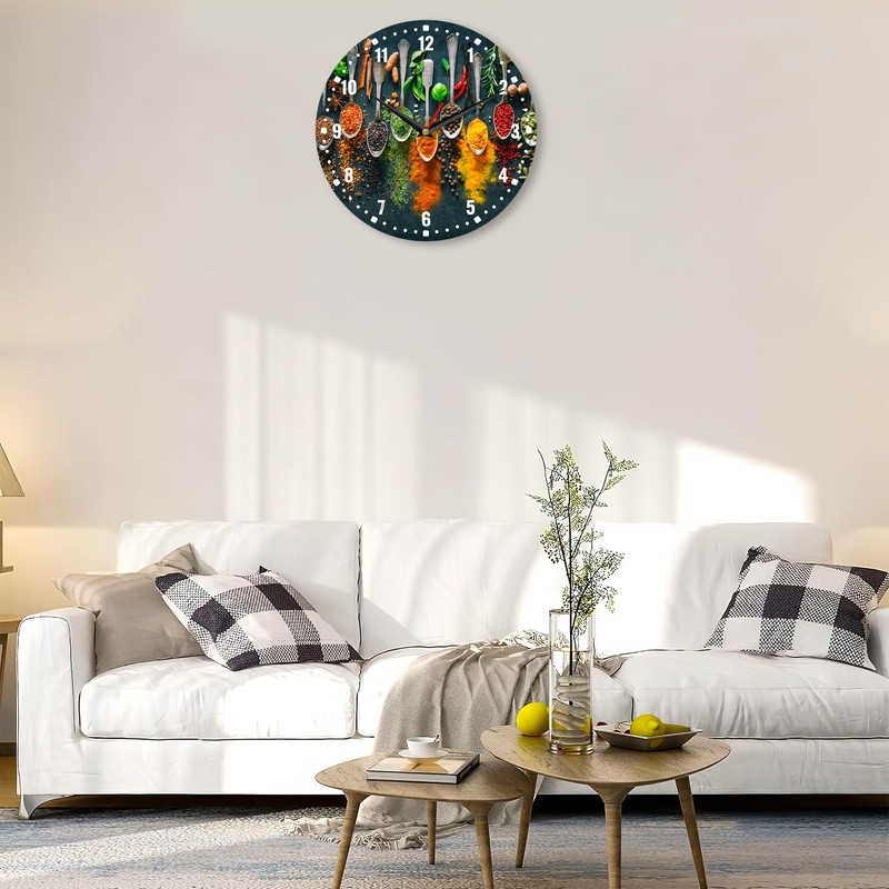 SPUNKER Clocks for Living Room,Colourful Herbs Spices 10 Inch Wall