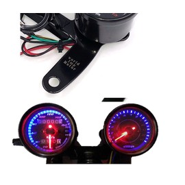 World Imp Motor Motorcycle 12V Electric Tachometer & Mechanical Speedometer Set for Honda, Monkey Gorilla, Etc. Stainless Steel, Black, Light, Black Panel Stay, For HONDA General Purpose, Outside