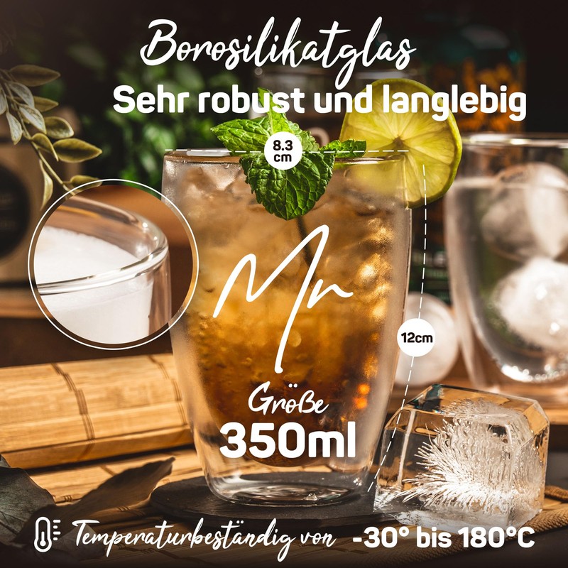 ElbFuchs Double-Walled Latte Macchiato Glasses Mr & Mrs 2 x