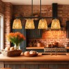 Black 4-Light Kitchen Island Lighting, Boho Rattan Dining Room Light