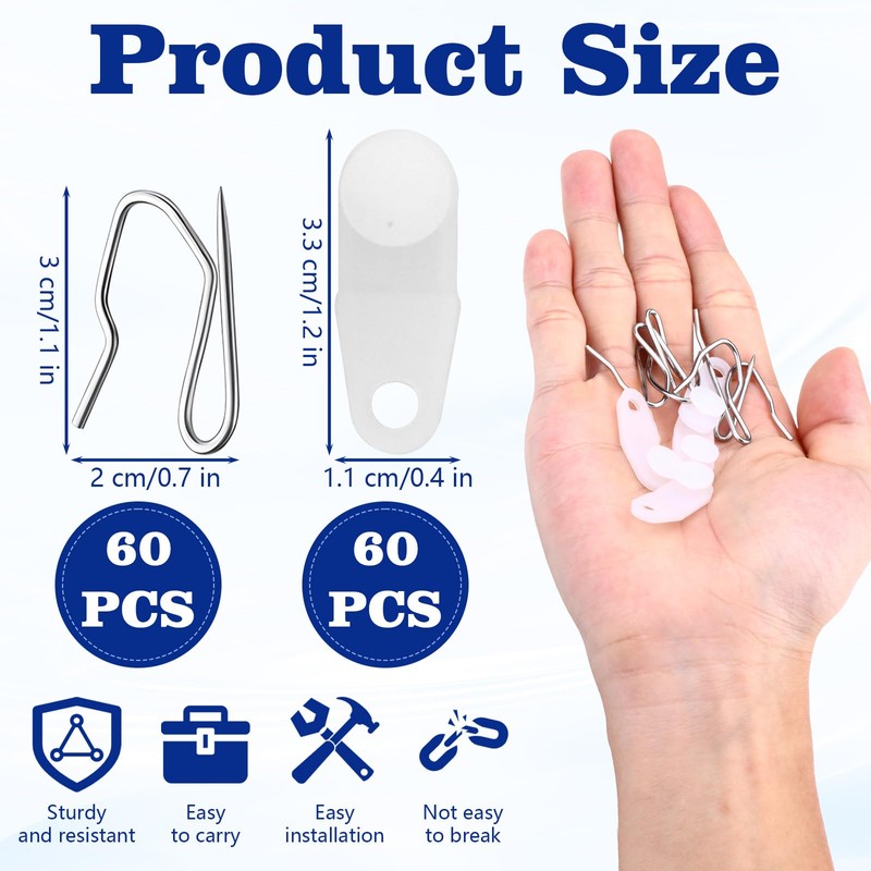 60 Sets Plastic Curtain Clips with Hook, Drapery Hooks for