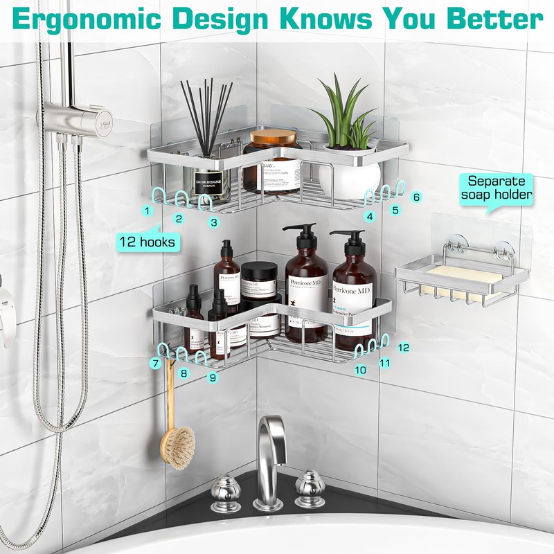 YASONIC Corner Shower Caddy, 3-Pack Adhesive Bathroom Caddy with Soap