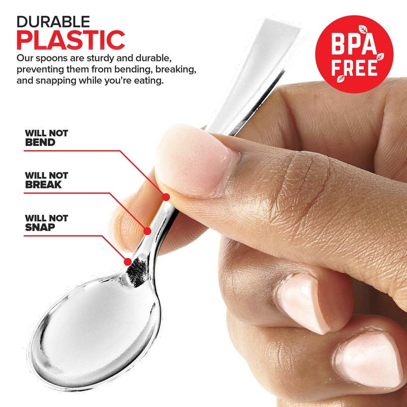 Silver Mini Spoons (80 Count) - 4 Inch Disposable Appetizer