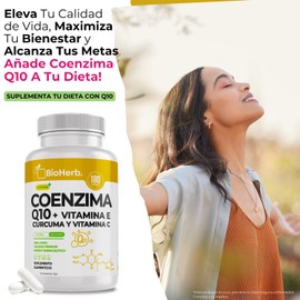 Coenzima Q10 + Vitamina E, C y Curcuma 100% Puro (180 Capsulas de 500mg) - [Potente Formulacion] | Mejora Rendimiento | Calidad Suprema | Grado Farmaceutico| Para 180 Dias | CoQ10 - Ubiquinona -Ubidecarenona - BioHerb.