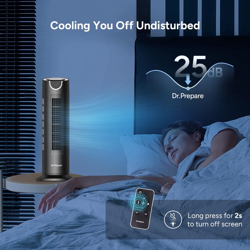 DR.PREPARE Tower Fan for Bedroom, 25 dB Quiet DC Bladeless