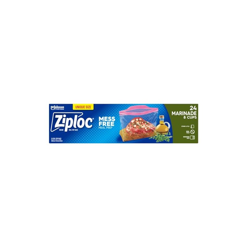 Ziploc® Marinade Bags, Mess free meal prep, 8 cups, 24