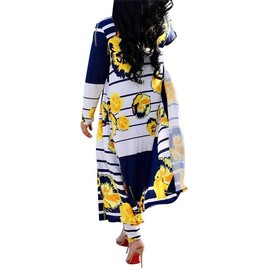 Womens Floral Print Long Sleeve Cardigan Cover up Long Pants 2 Piece Outfits Set Yellow